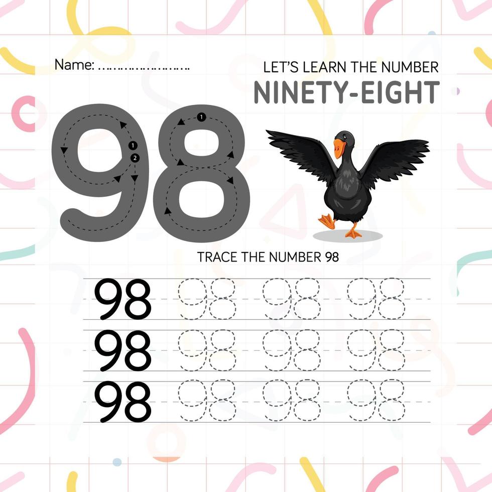 Numbers worksheet for kids, tracing numbers step by step from scratch vector