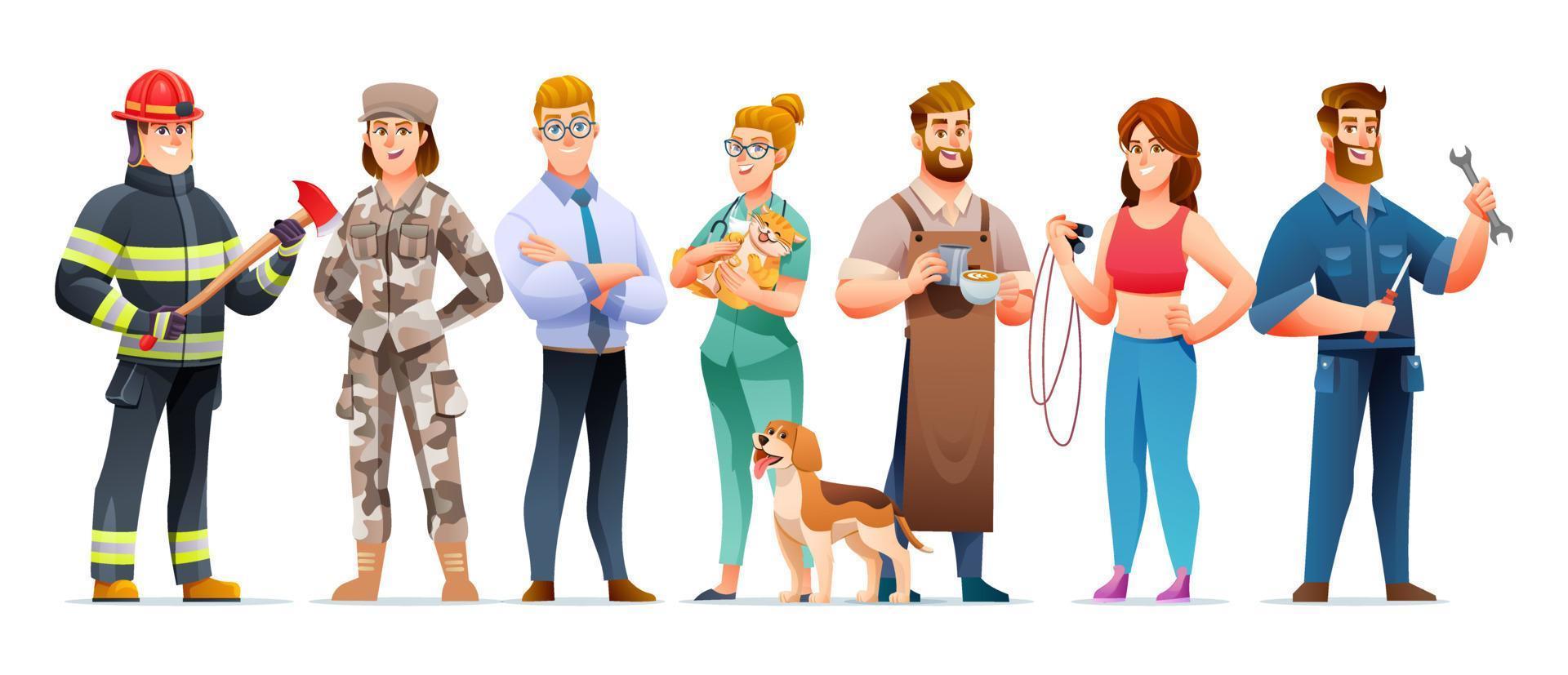 Different people profession character set in cartoon style vector