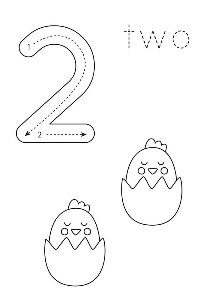 Flashcard number 2. Preschool worksheet. Easter worksheet. vector