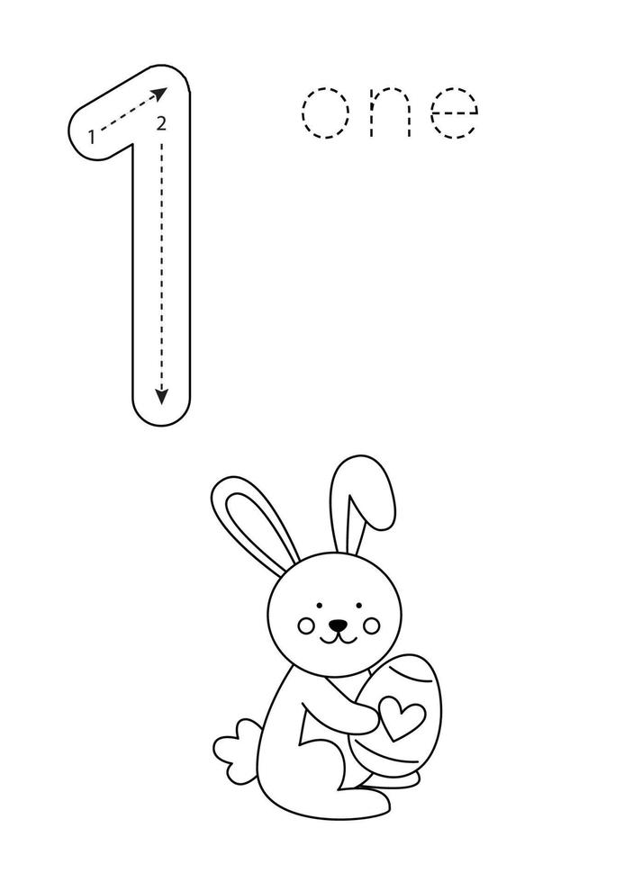 Flashcard number 1. Preschool worksheet. Easter worksheet. vector