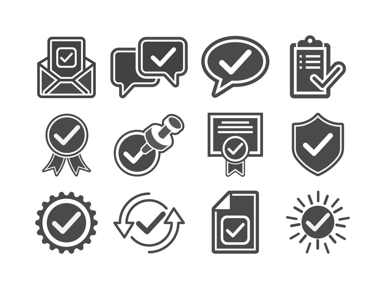 Simple Set of Approve Black White Vector Icons