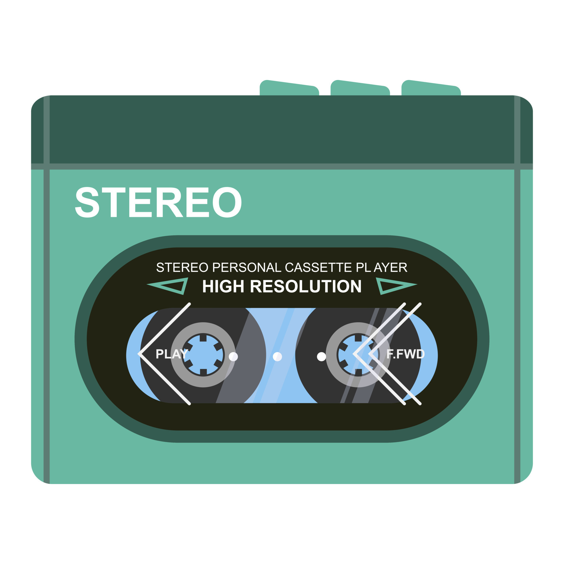Cassette Music Player In The Style Of The 80s 90s Vector Illustration cassette-music-player-in-the-style-of-the-80s-90s-vector-illustration