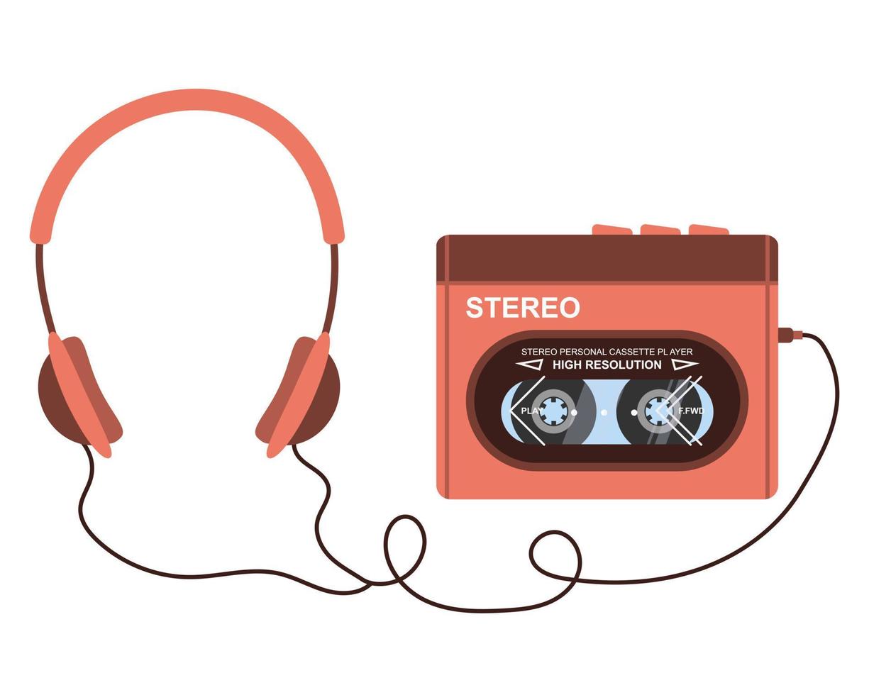 Cassette music player in the style of the 80s, 90s, and stylish headphones  with soft rims. Vector illustration. 16795685 Vector Art at Vecteezy