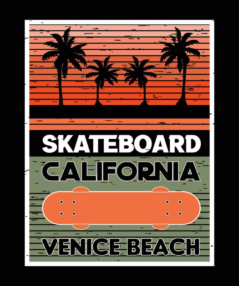 SKATEBOARD CALIFORNIA VENICE BEACH. RETRO STYLE T-SHIRT DESIGN VECTOR. vector