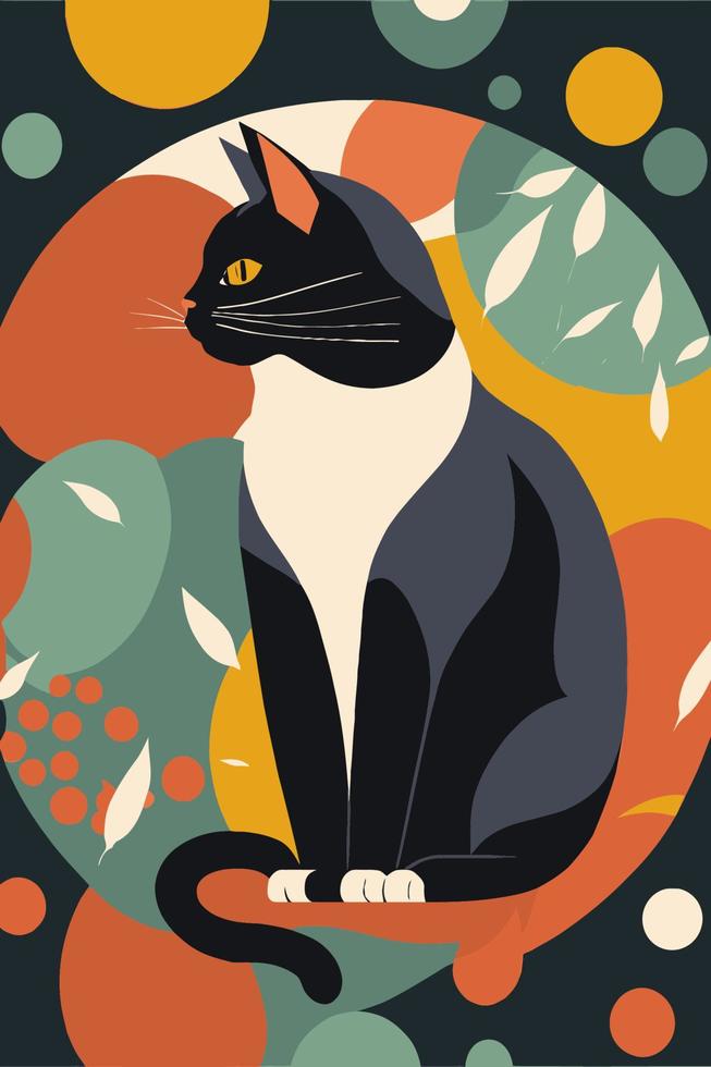 Cat in Matisse style abstract illustration for wall art decoration ...