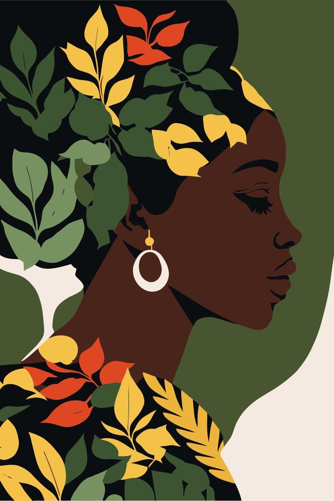 mujer afroamericana negra con pelo rizado arte de la pared estilo matisse vector