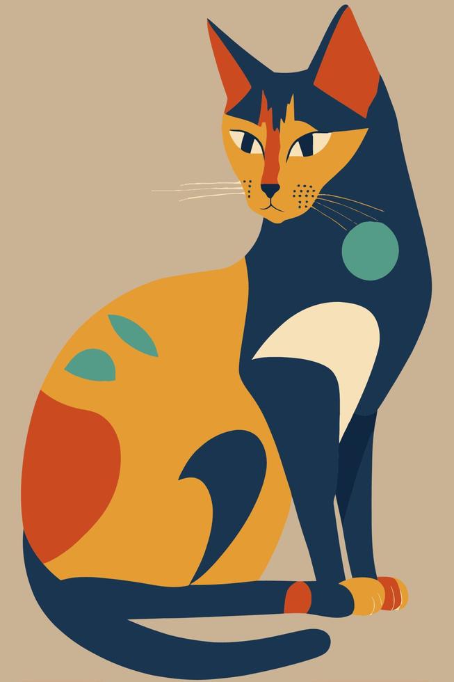 Cat in Matisse style abstract  illustration for wall art decoration poster vector
