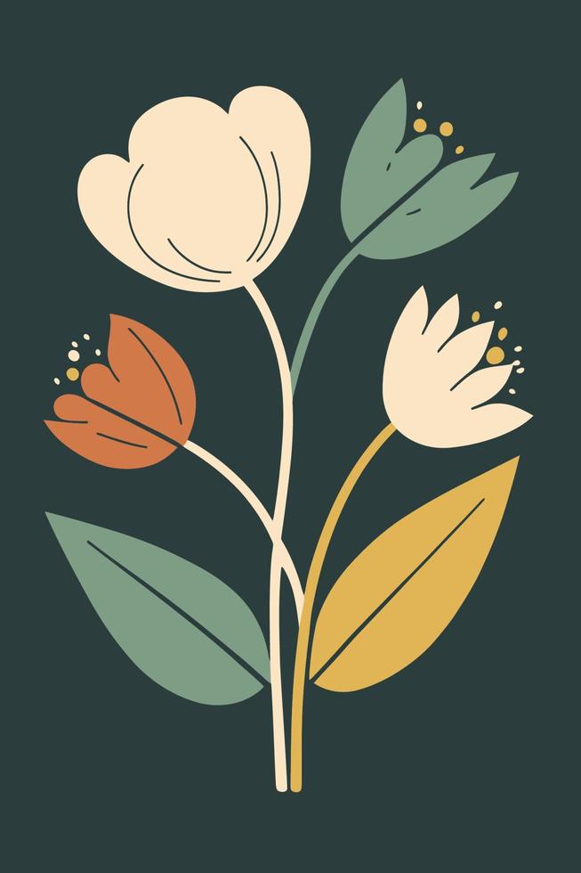 Abstract flower floral posters in matisse minimal style, modern art wall decor vector