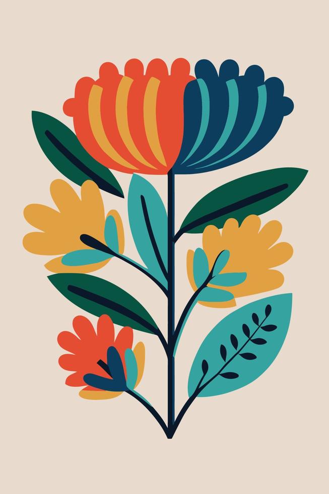 Abstract flower floral posters in matisse minimal style, modern art wall decor vector
