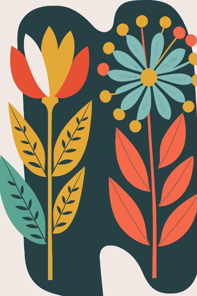 Abstract flower floral posters in matisse minimal style, modern art wall decor vector