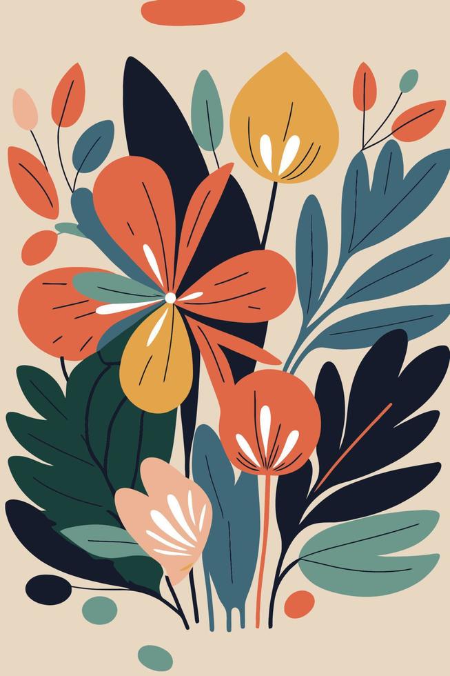 Abstract flower floral posters in matisse minimal style, modern art wall decor vector