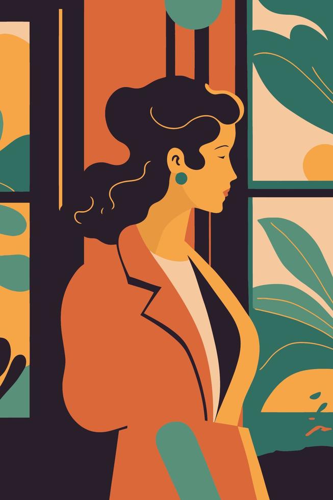 abstract modern woman portraits artistic flat vector background for wall art