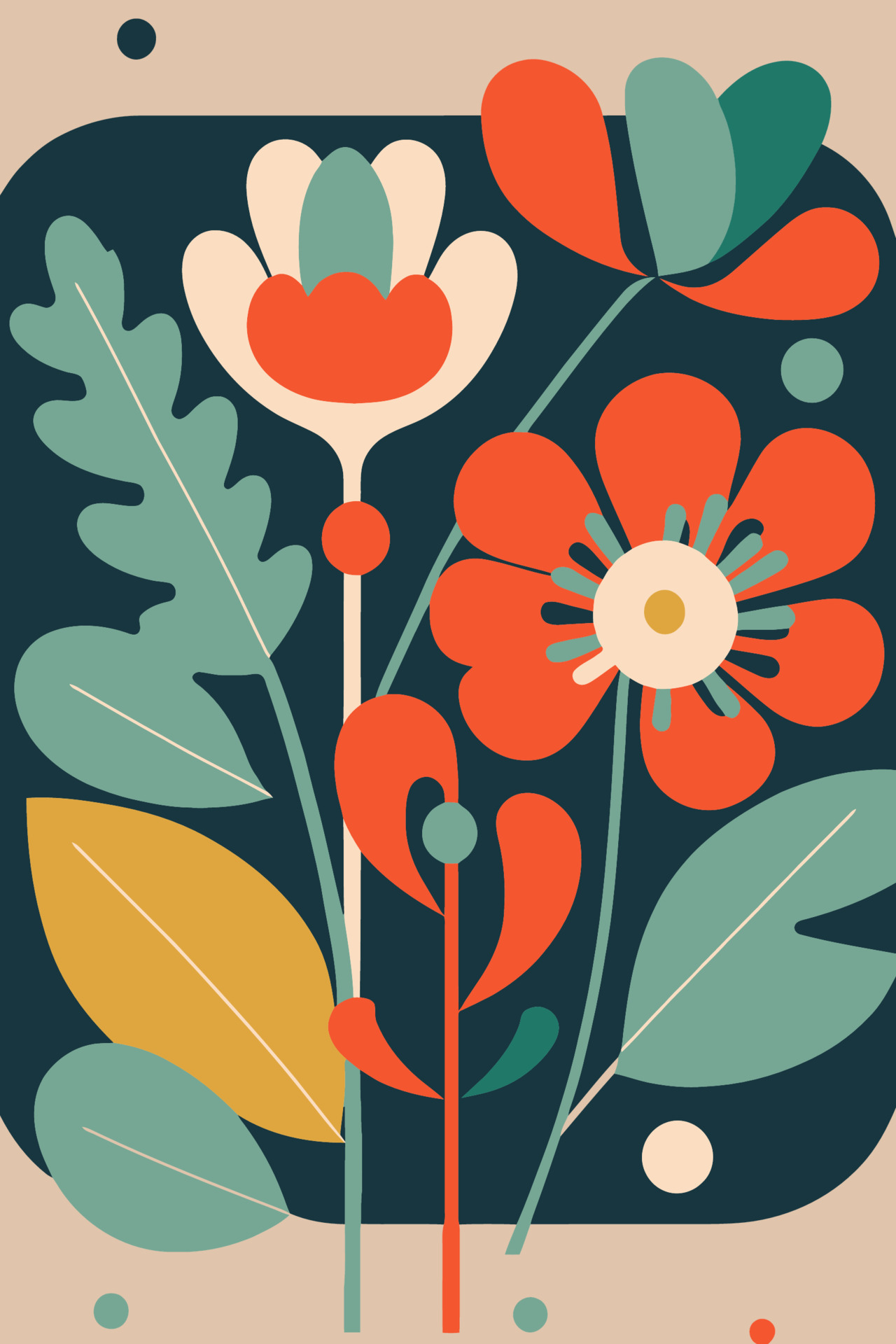 Abstract flower floral posters in matisse minimal style, modern art