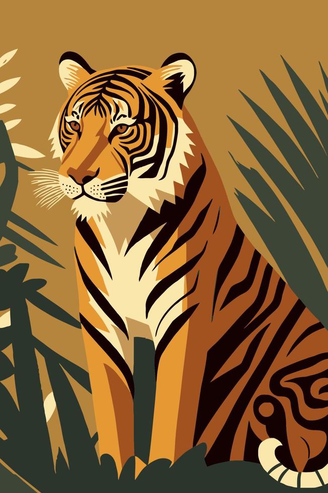 tiger in flat vector style for poster wall art decor boho illustration