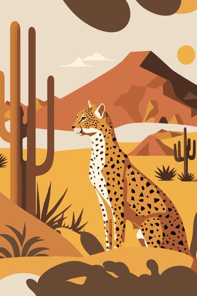 fondo de ilustración de vector plano de animal salvaje de guepardo cartel de matisse