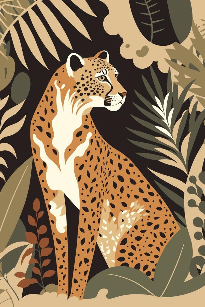 cheetah wild animal flat vector illustration background matisse poster