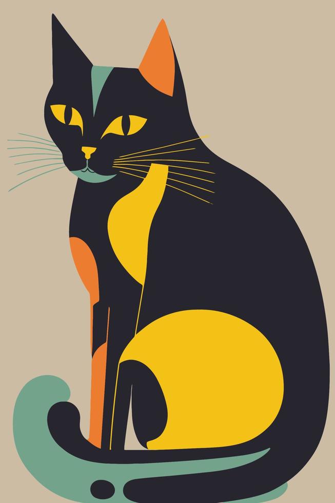 Cat in Matisse style abstract  illustration for wall art decoration poster vector