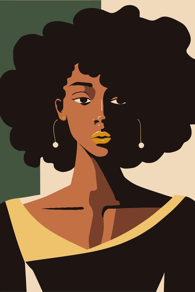 black african American woman with curly hair wall art matisse style vector