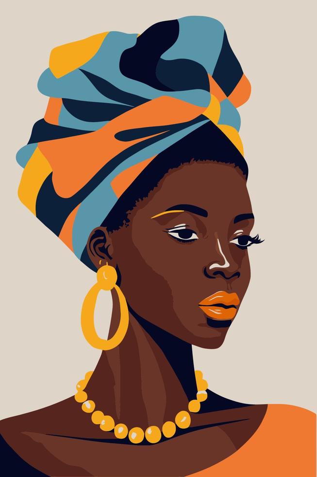 black african American woman with curly hair wall art matisse style vector