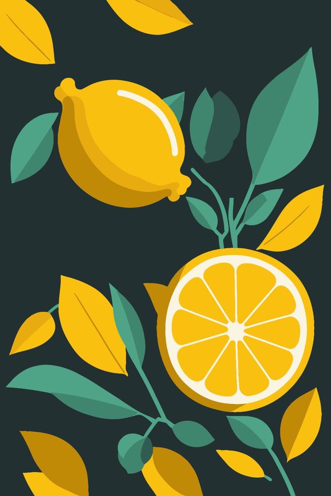 fruta de limón, rodaja de limón fondo de ilustración de vector plano dibujado a mano