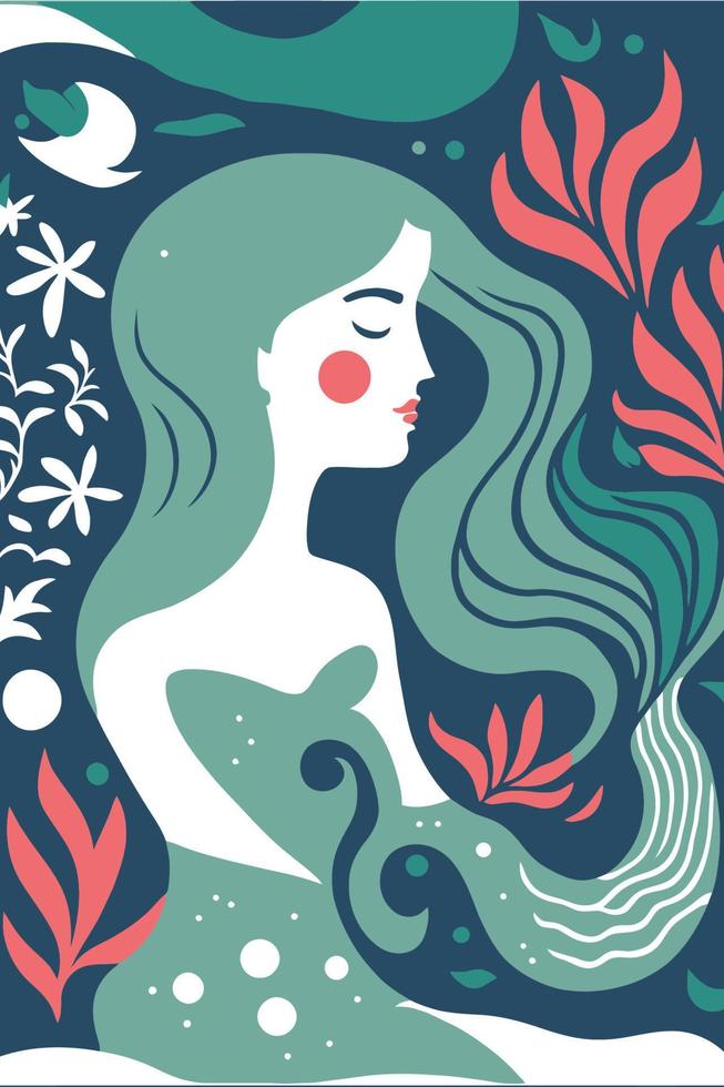 beautiful mermaid decorative background in flat color vector illustration