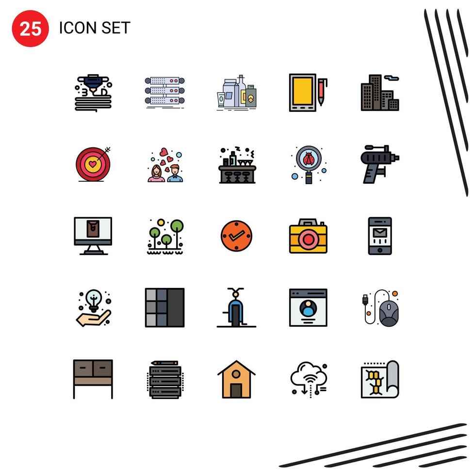 Pictogram Set of 25 Simple Filled line Flat Colors of design cell data mobile product Editable Vector Design Elements