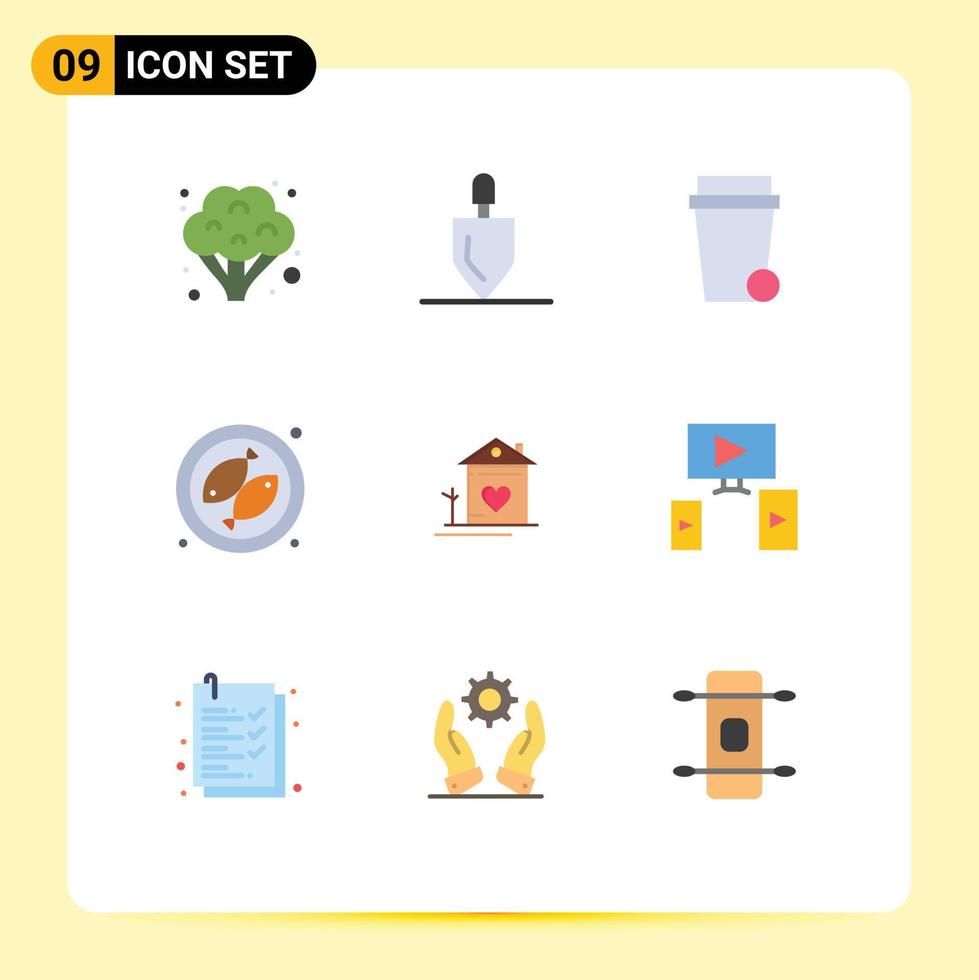9 Thematic Vector Flat Colors and Editable Symbols of hut family soup house meet Editable Vector Design Elements