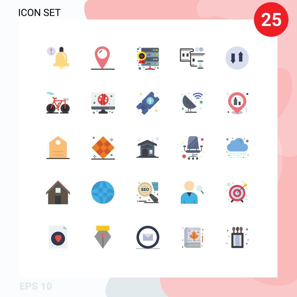 paquete de iconos de vector de stock de 25 signos y símbolos de línea para flechas de servidor arriba abajo tira de película elementos de diseño de vector editables