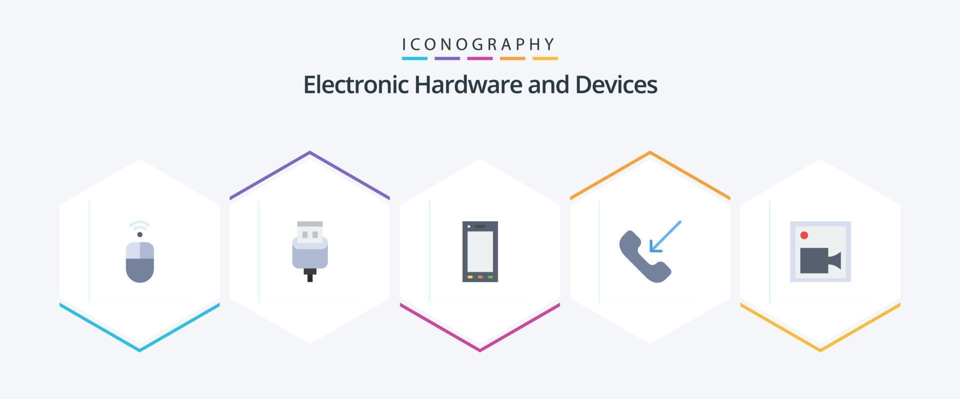 Devices 25 Flat icon pack including camera. phone. devices. outgoing. call vector