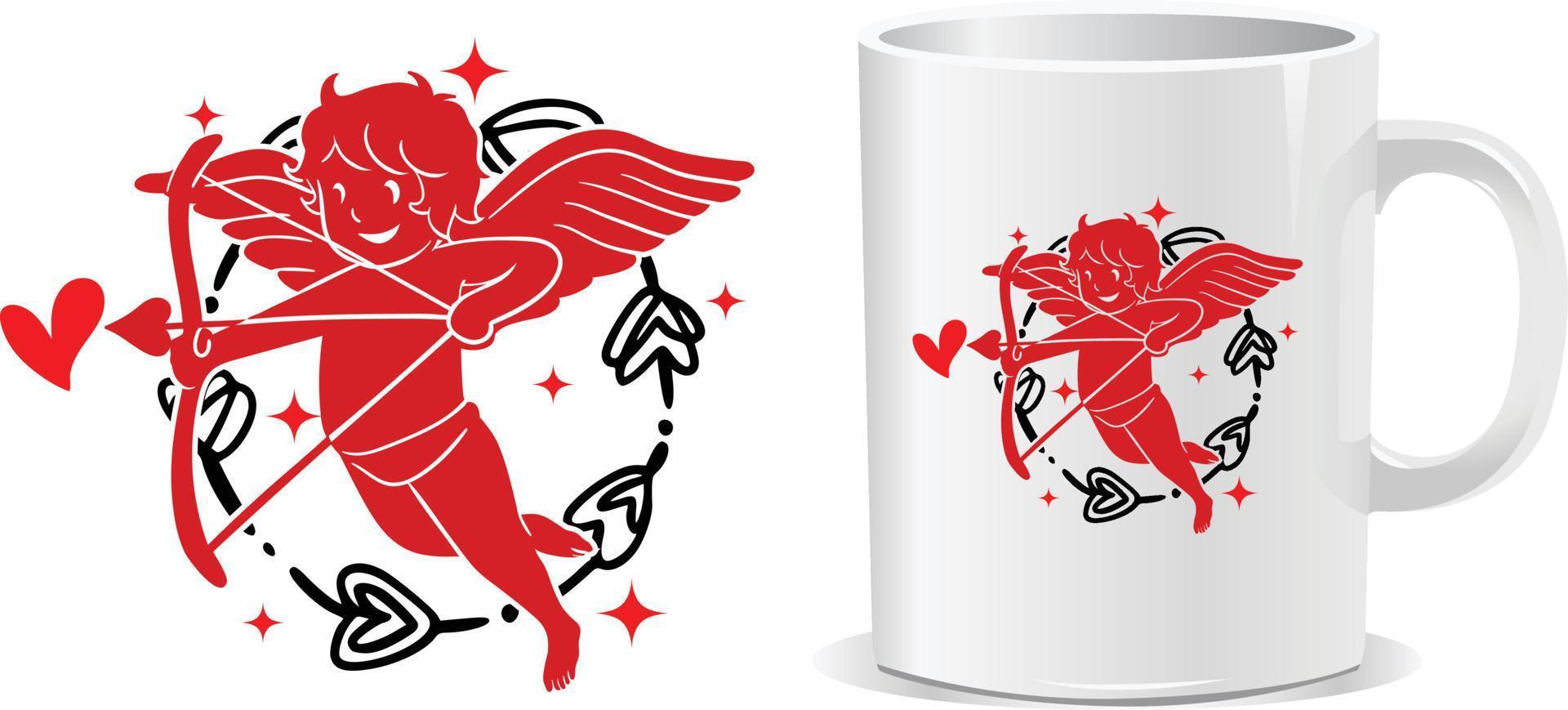 cupido feliz día de san valentín cita vector de diseño de taza