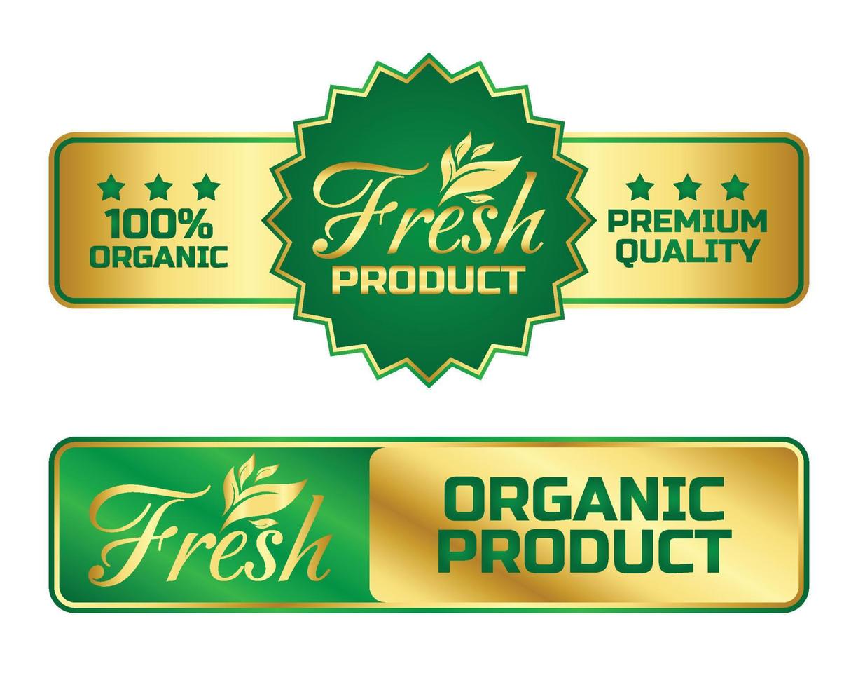 Fresh product organic natural herbal badge logo vector with green and gold color for product label