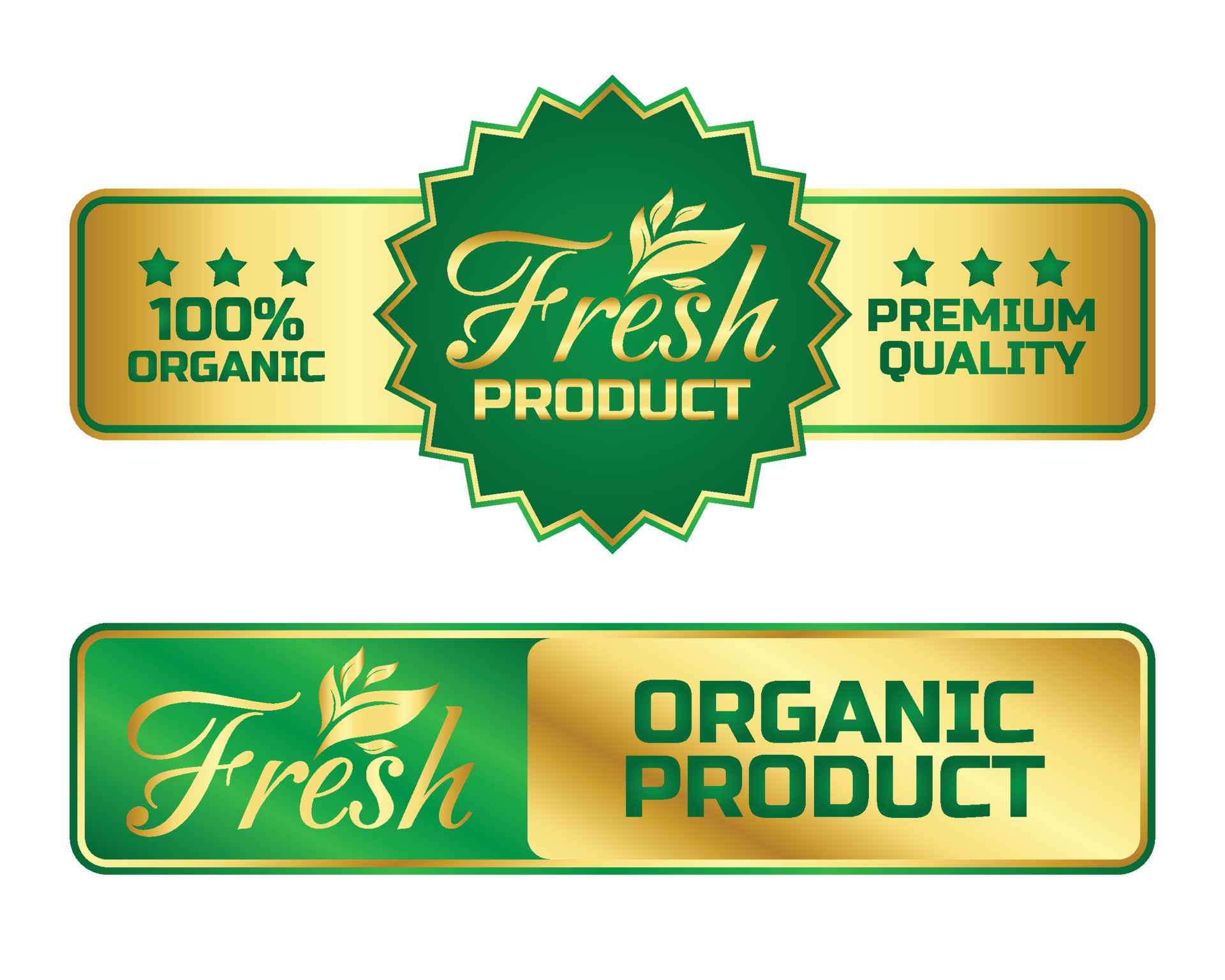 Fresh product organic natural herbal badge logo vector with green and gold color for product