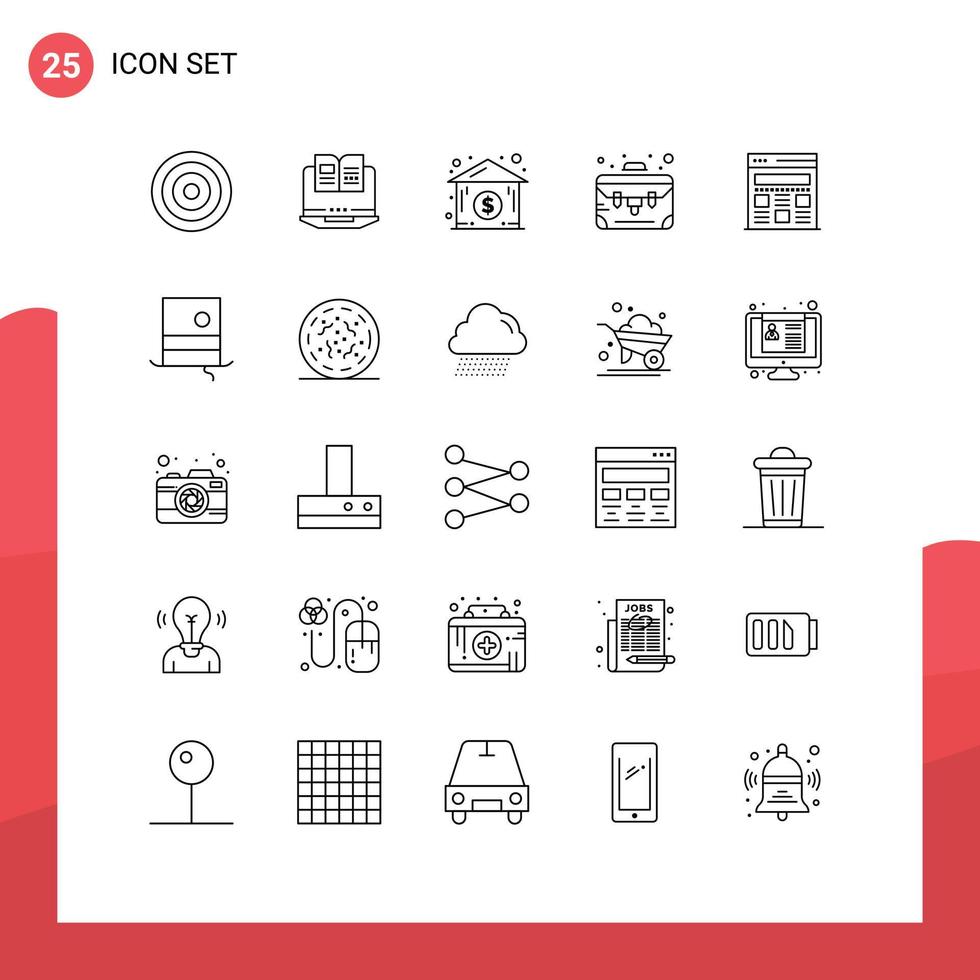 conjunto moderno de 25 líneas y símbolos como elementos de diseño de vectores editables de casos de interfaz de casa de dólar web de moda