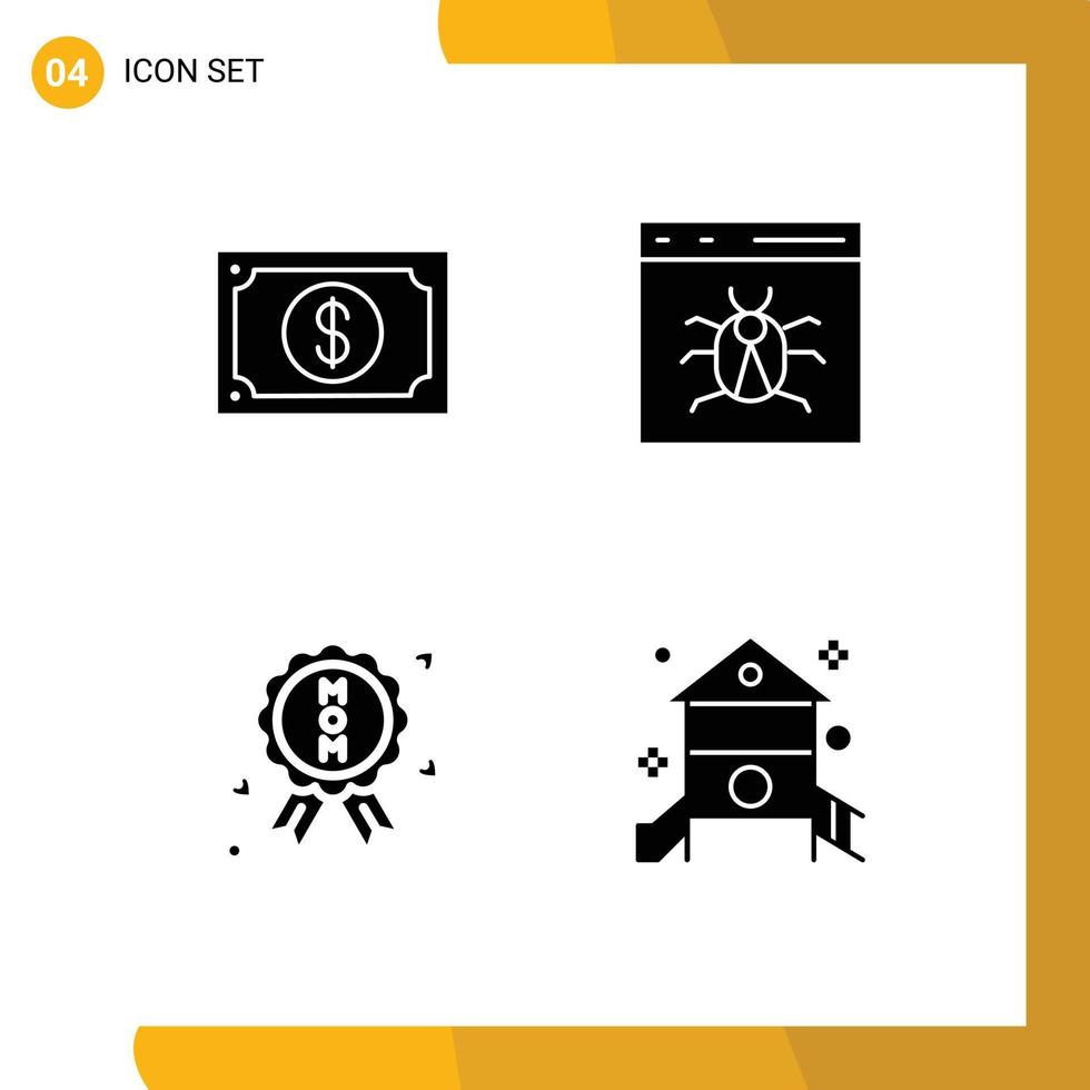 Mobile Interface Solid Glyph Set of 4 Pictograms of currency development watch browser certificate Editable Vector Design Elements