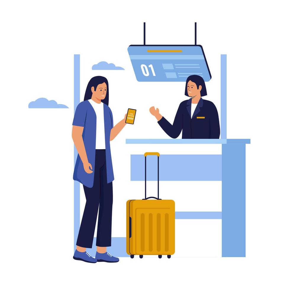 Registration in airport terminal passengers illustration concept. Illustration for websites, landing pages, mobile applications, posters and banners. Trendy flat vector illustration