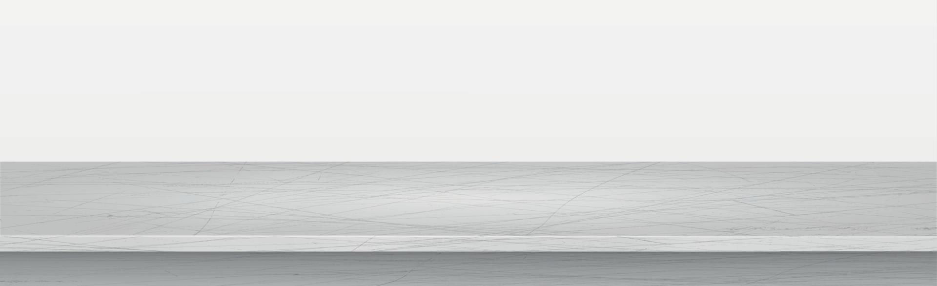 Gray concrete stone countertop on white panoramic background, promotional web template - Vector
