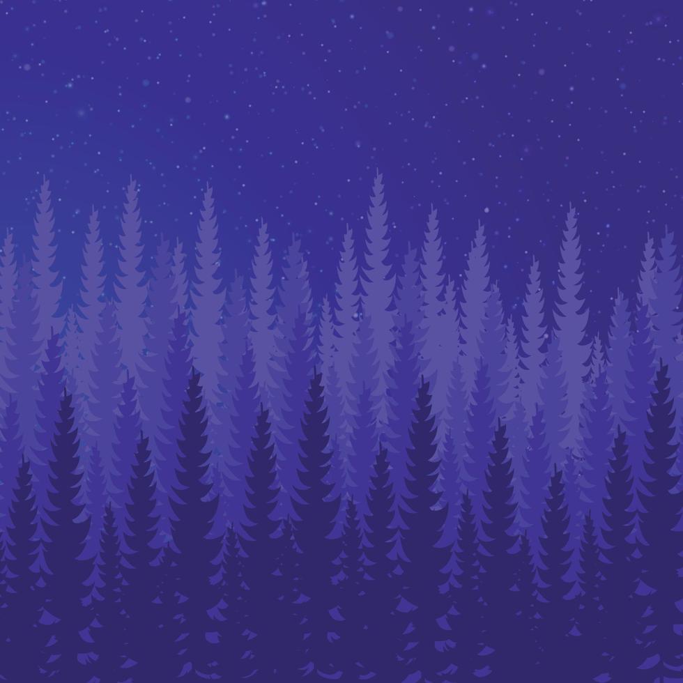 Dense night forest, fir and pine trees natural green landscape, web background, template - Vector