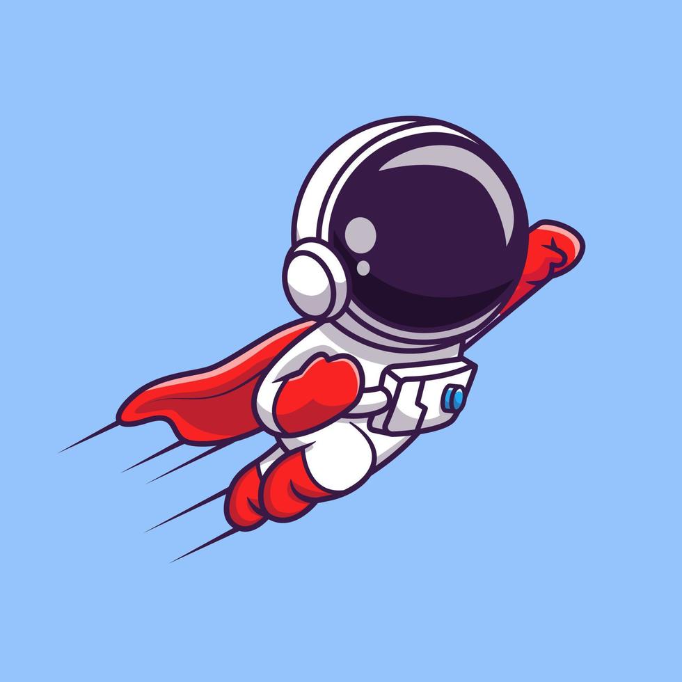 Cute Astronaut Super Hero Flying Cartoon Vector Icon Illustration. Science Technology Icon Concept Isolated Premium Vector. Flat Cartoon Style