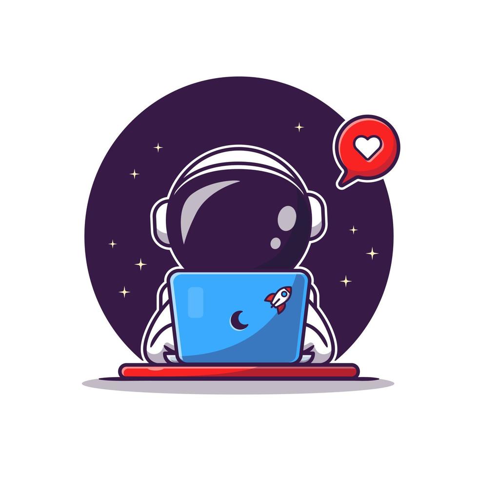 lindo astronauta que opera la ilustración del icono del vector de dibujos animados de la computadora portátil. ciencia tecnología icono concepto aislado vector premium. estilo de dibujos animados plana