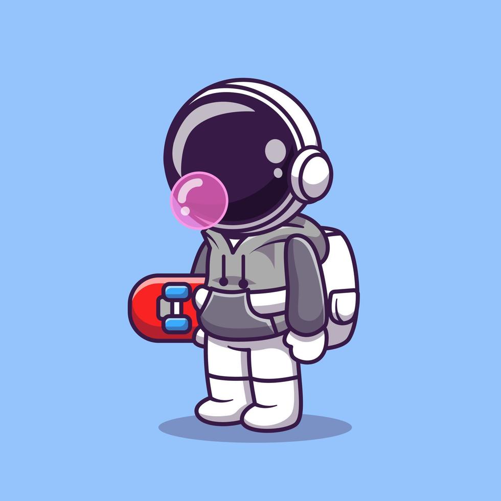 Cute Astronaut Holding Skateboard Cartoon Vector Icon Illustration. Science Sport Icon Concept Isolated Premium Vector. Flat Cartoon Style