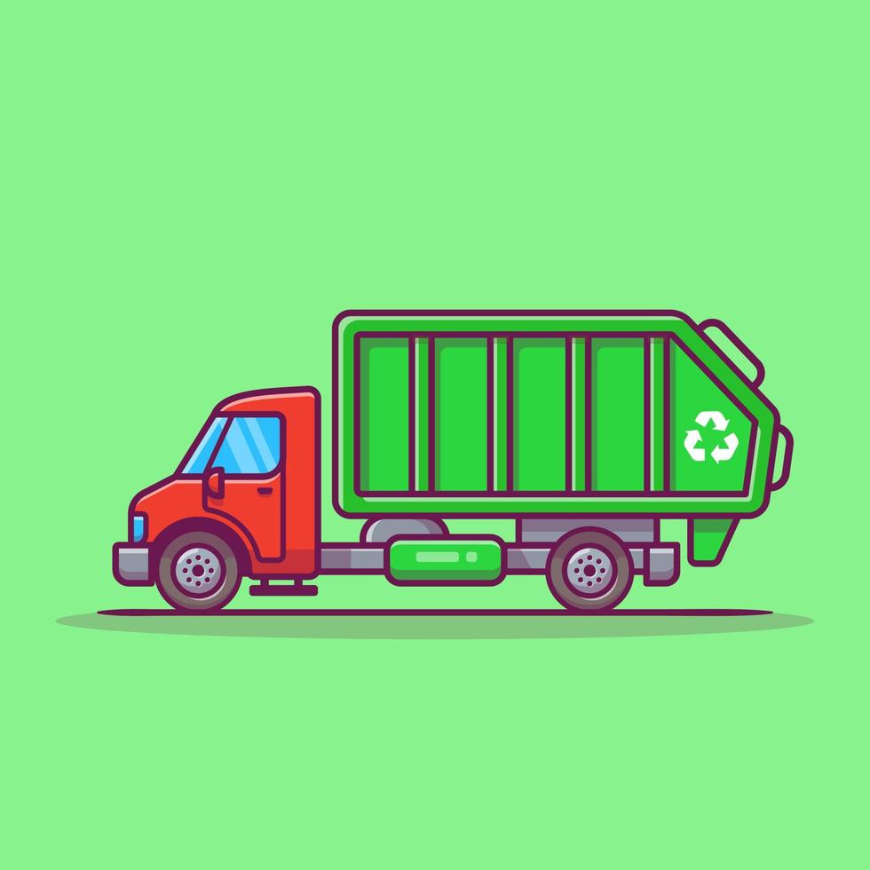 Garbage Truck Cartoon Vector Icon Illustration. Public Transportation Icon Concept Isolated Premium Vector. Flat Cartoon Style