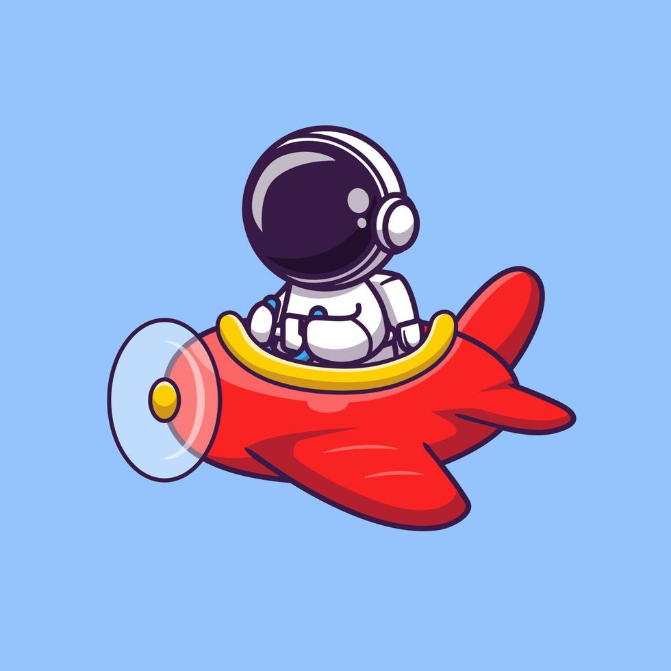 Ilustración de icono de vector de dibujos animados de avión de conducción de astronauta lindo. concepto de icono de transporte científico aislado vector premium. estilo de dibujos animados plana