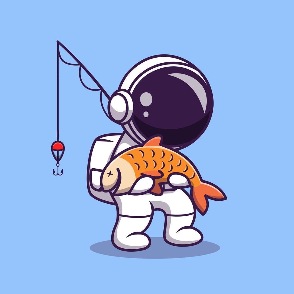 Cute Astronaut Fishing Cartoon Vector Icon Illustration. Science Sport Icon Concept Isolated Premium Vector. Flat Cartoon Style