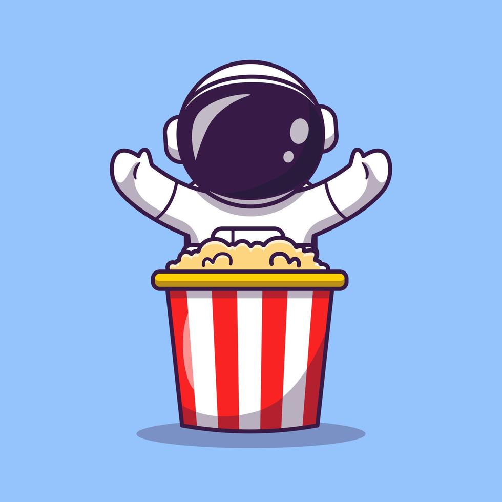 Cute Astronaut With Popcorn Cartoon Vector Icon Illustration. Science Food Icon Concept Isolated Premium Vector. Flat Cartoon Style
