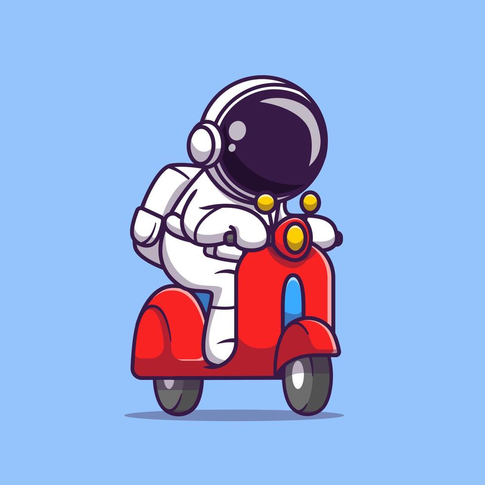 lindo astronauta montando scooter dibujos animados vector icono ilustración. concepto de icono de transporte científico aislado vector premium. estilo de dibujos animados plana