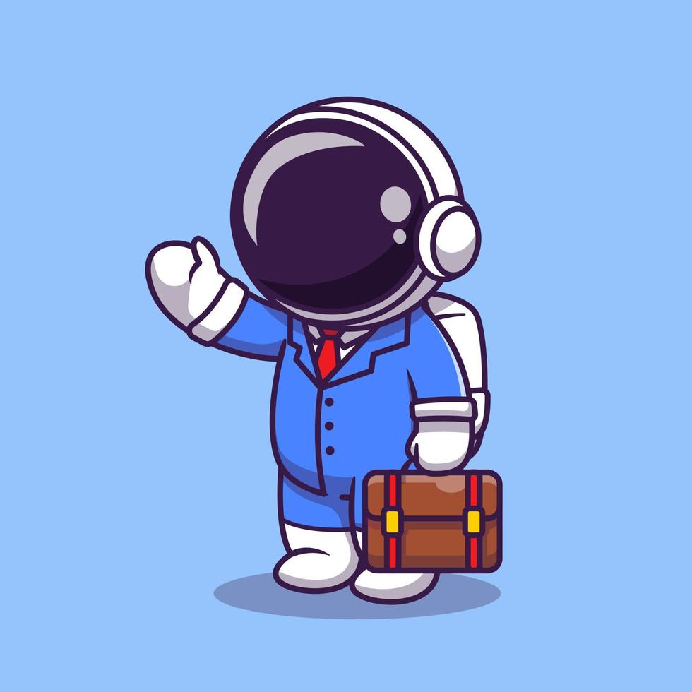 Cute Astronaut Businessman Cartoon Vector Icon Illustration. Science Business Icon Concept Isolated Premium Vector. Flat Cartoon Style