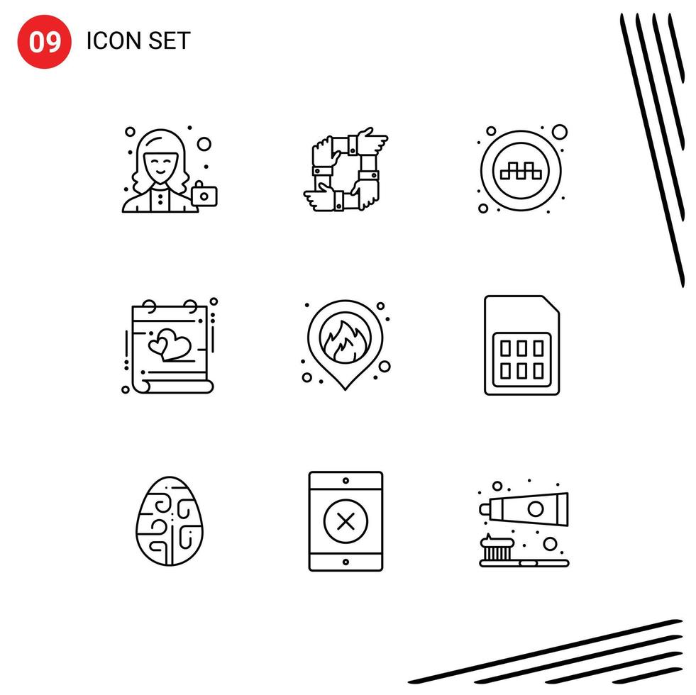 9 Thematic Vector Outlines and Editable Symbols of heart calendar hands taxi service Editable Vector Design Elements