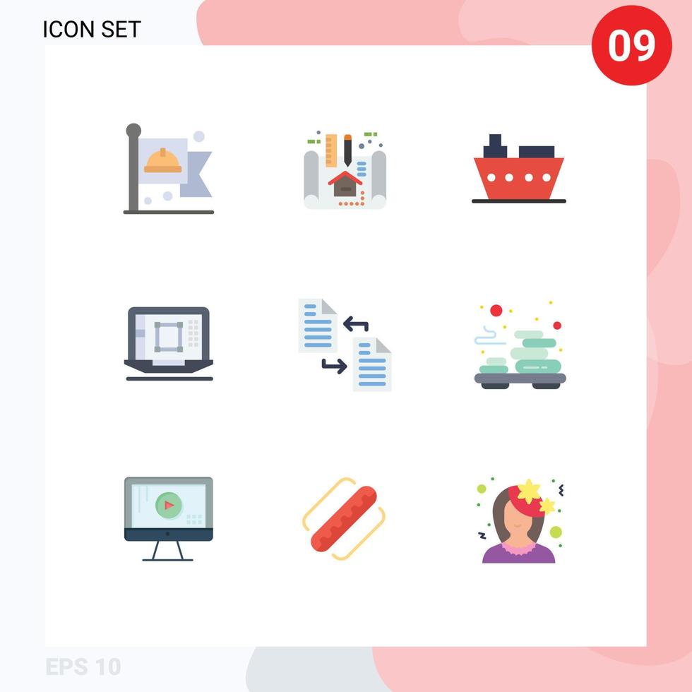 Pack of 9 creative Flat Colors of archive enhance boat designing tool laptop Editable Vector Design Elements