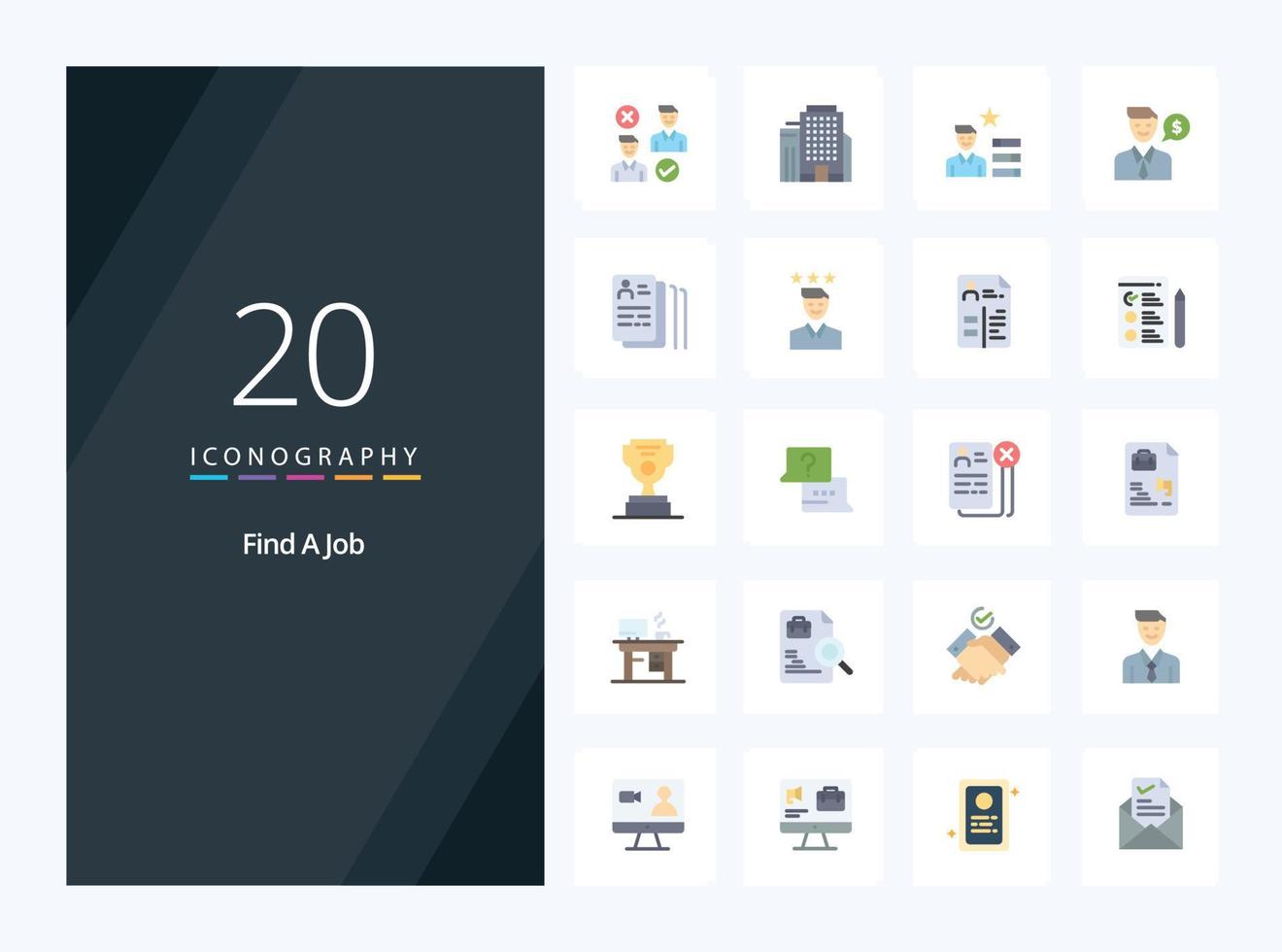 20 Find A Job Flat Color icon for presentation vector