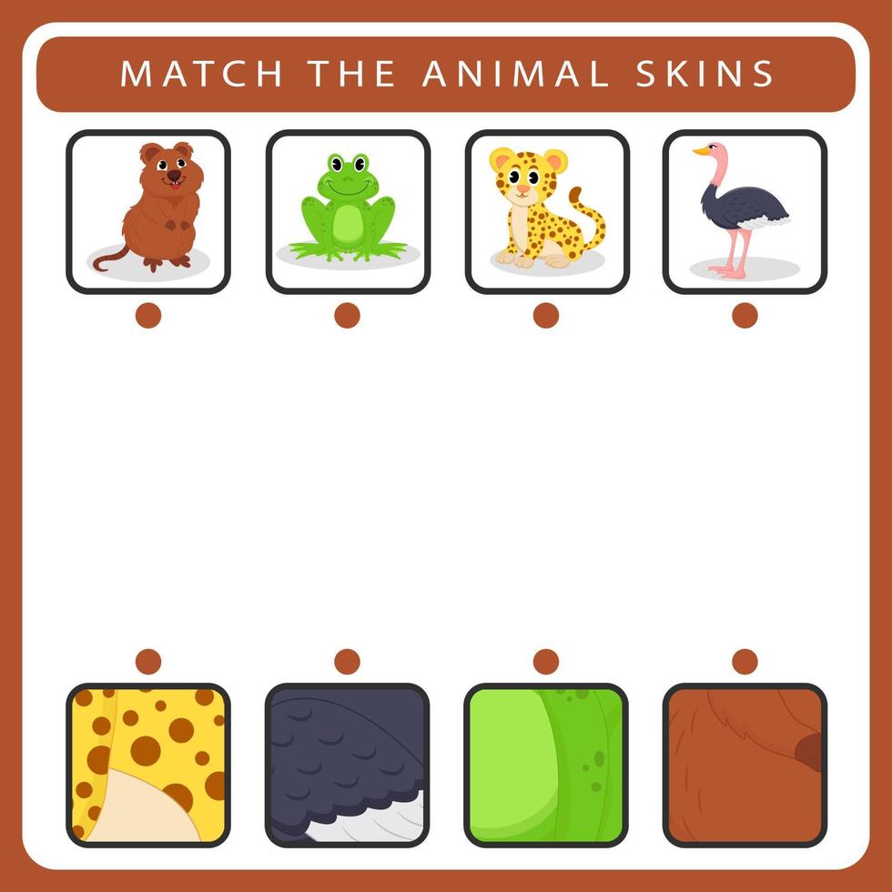 Animal matching activity with cute characters. Educational page children vector